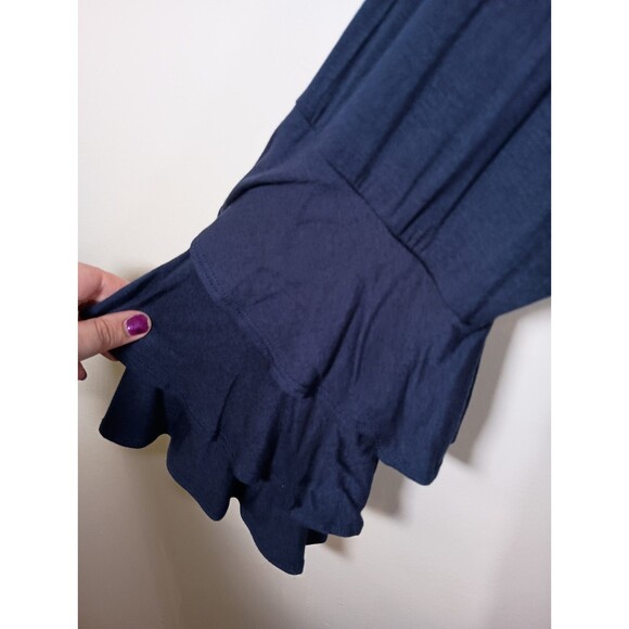 NWT Ashley Stewart Peacoat Navy Blue Long Bell Ruffle Sleeve Top Plus Size 22/24 - Picture 3 of 6
